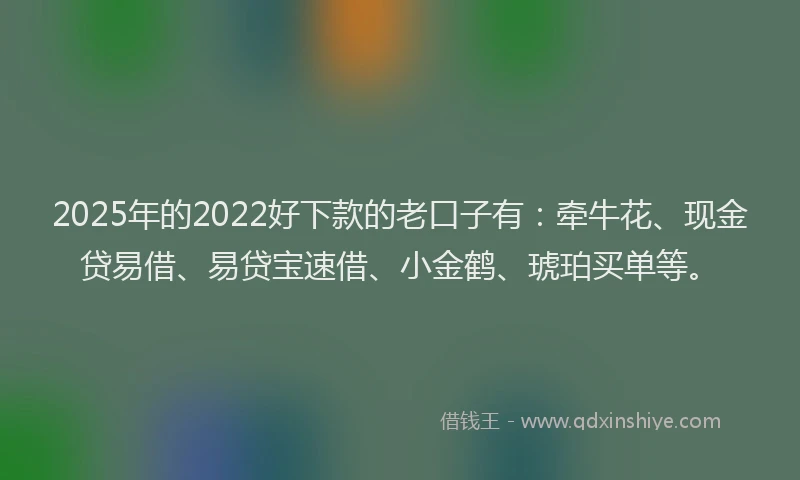 2025年的2022好下款的老口子有：牵牛花、现金贷易借、易贷宝速借、小金鹤、琥珀买单等。