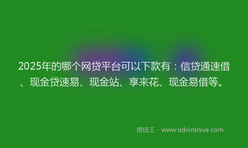 2025年的哪个网贷平台可以下款有：信贷通速借、现金贷速易、现金站、享来花、现金易借等。