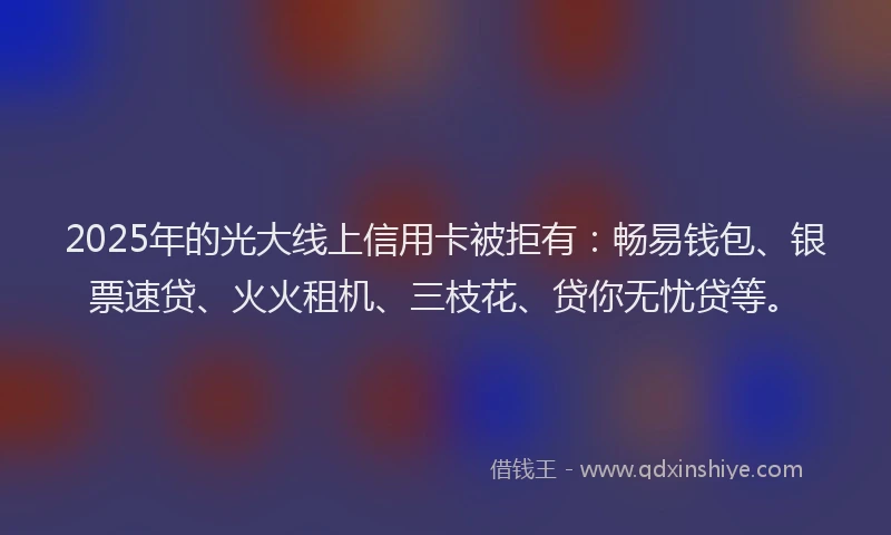 2025年的光大线上信用卡被拒有：畅易钱包、银票速贷、火火租机、三枝花、贷你无忧贷等。