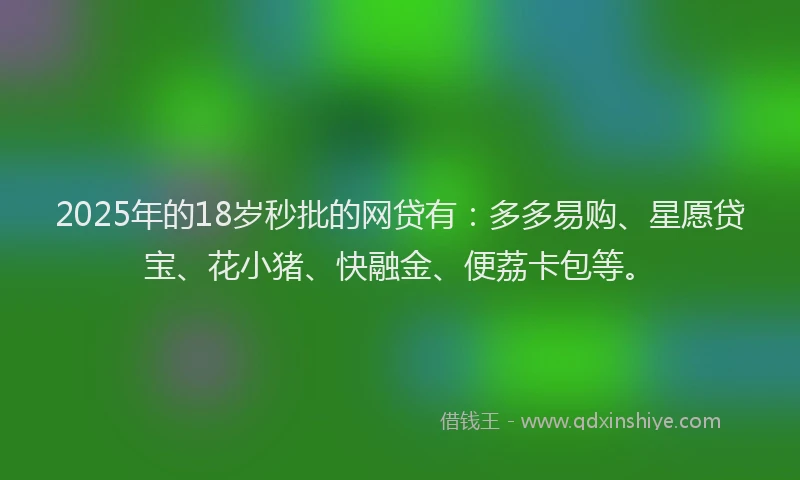 2025年的18岁秒批的网贷有：多多易购、星愿贷宝、花小猪、快融金、便荔卡包等。