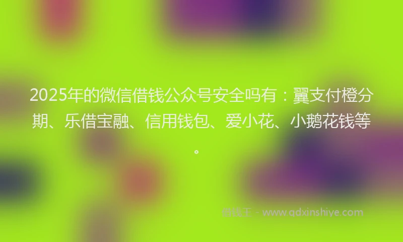2025年的微信借钱公众号安全吗有：翼支付橙分期、乐借宝融、信用钱包、爱小花、小鹅花钱等。