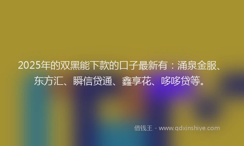2025年的双黑能下款的口子最新有：涌泉金服、东方汇、瞬信贷通、鑫享花、哆哆贷等。