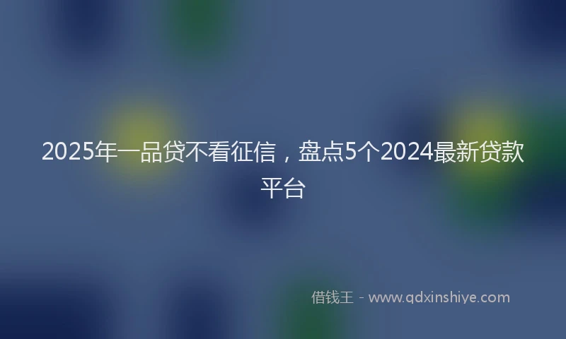 2025年一品贷不看征信，盘点5个2024最新贷款平台