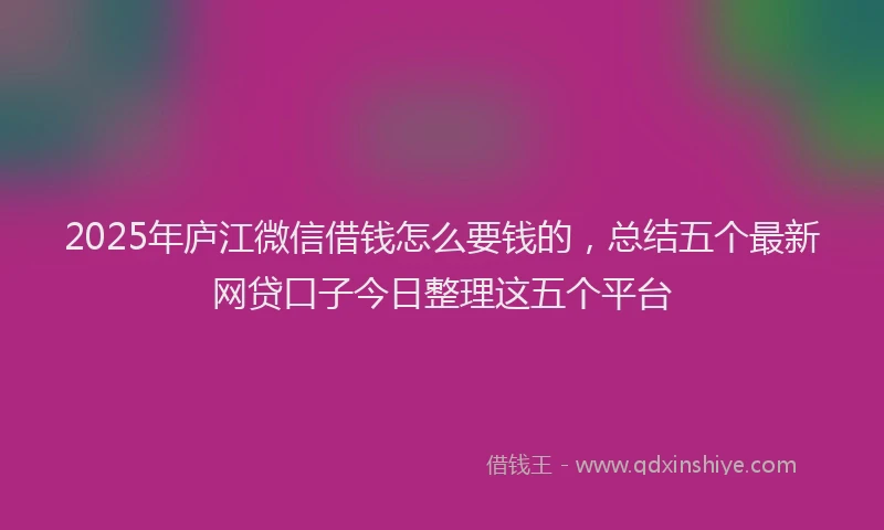 2025年庐江微信借钱怎么要钱的，总结五个最新网贷口子今日整理这五个平台