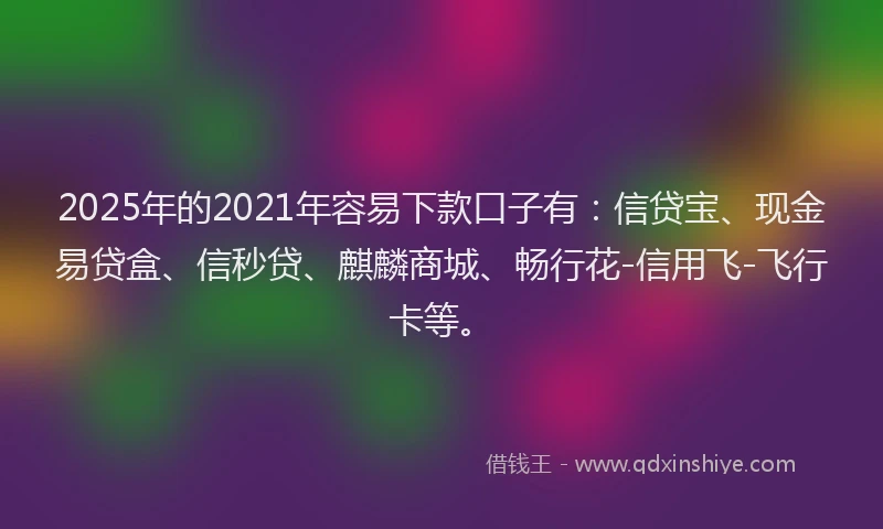 2025年的2021年容易下款口子有：信贷宝、现金易贷盒、信秒贷、麒麟商城、畅行花-信用飞-飞行卡等。
