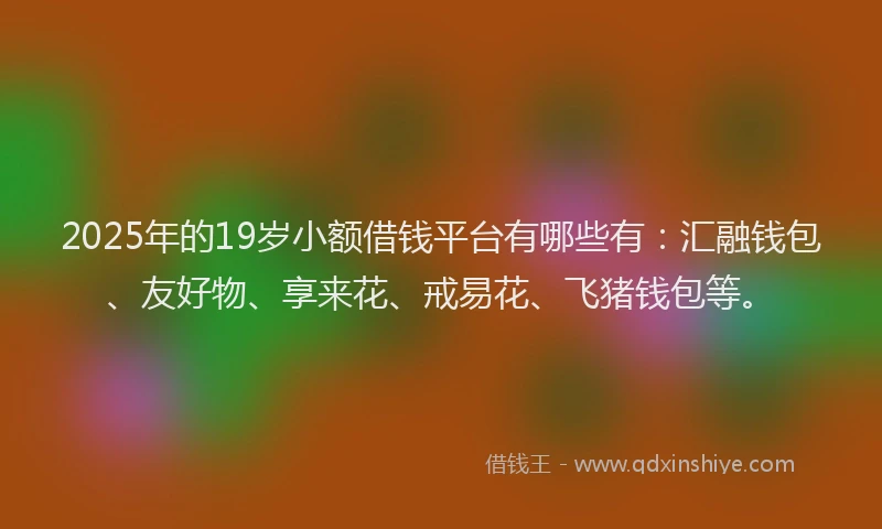 2025年的19岁小额借钱平台有哪些有：汇融钱包、友好物、享来花、戒易花、飞猪钱包等。