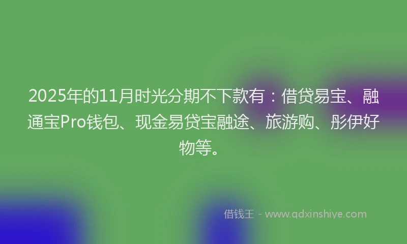 2025年的11月时光分期不下款有：借贷易宝、融通宝Pro钱包、现金易贷宝融途、旅游购、彤伊好物等。