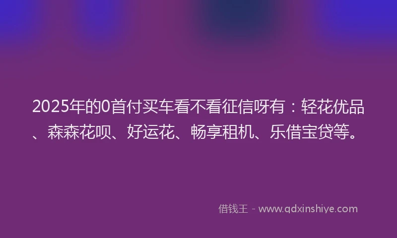 2025年的0首付买车看不看征信呀有：轻花优品、森森花呗、好运花、畅享租机、乐借宝贷等。