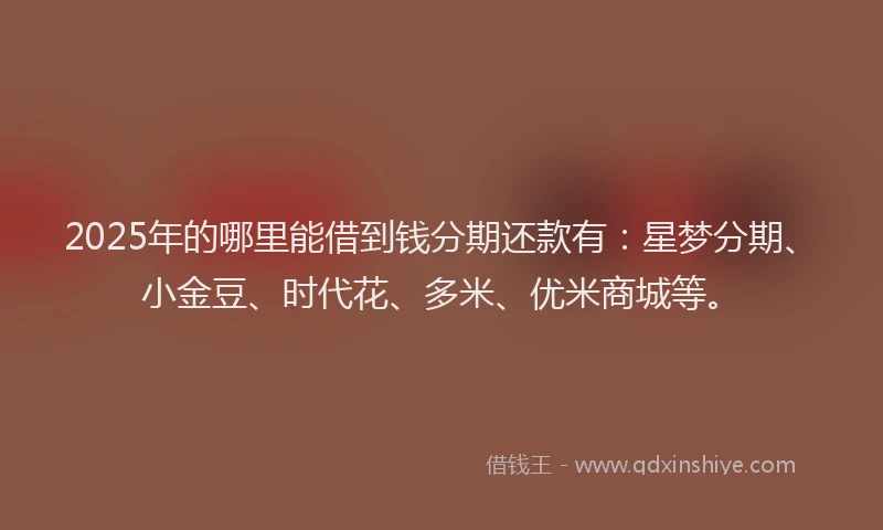 2025年的哪里能借到钱分期还款有：星梦分期、小金豆、时代花、多米、优米商城等。