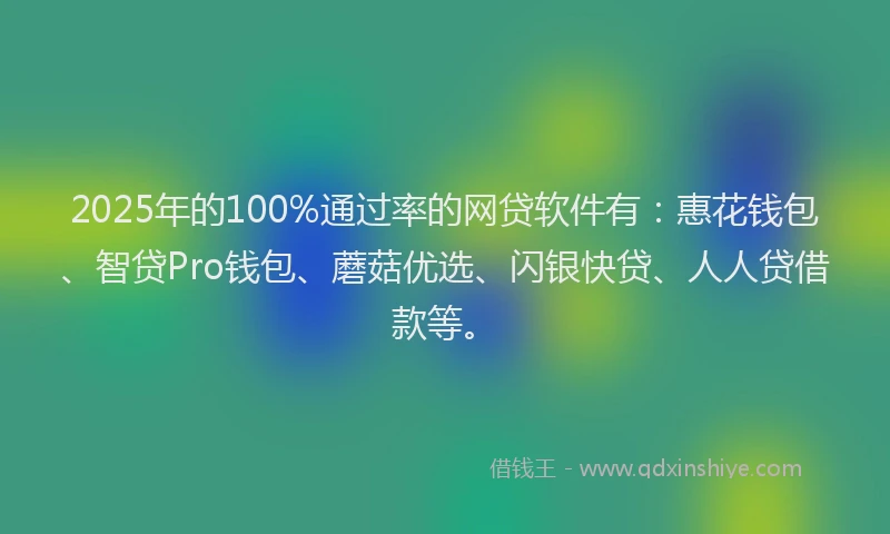 2025年的100%通过率的网贷软件有：惠花钱包、智贷Pro钱包、蘑菇优选、闪银快贷、人人贷借款等。