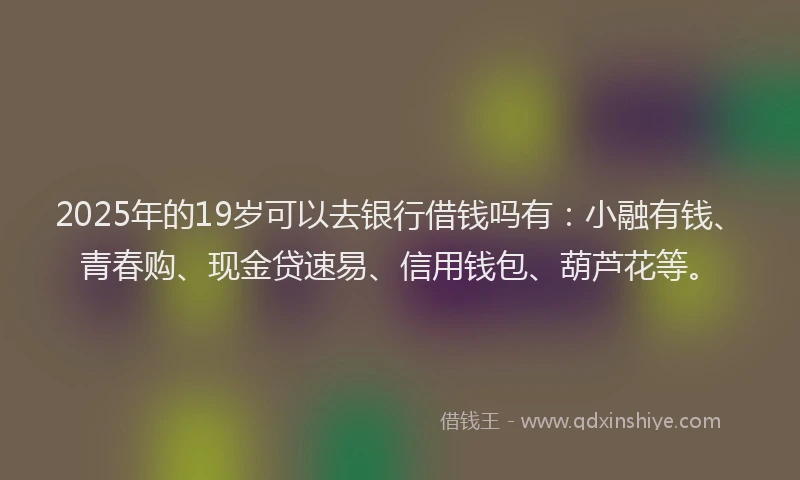 2025年的19岁可以去银行借钱吗有：小融有钱、青春购、现金贷速易、信用钱包、葫芦花等。