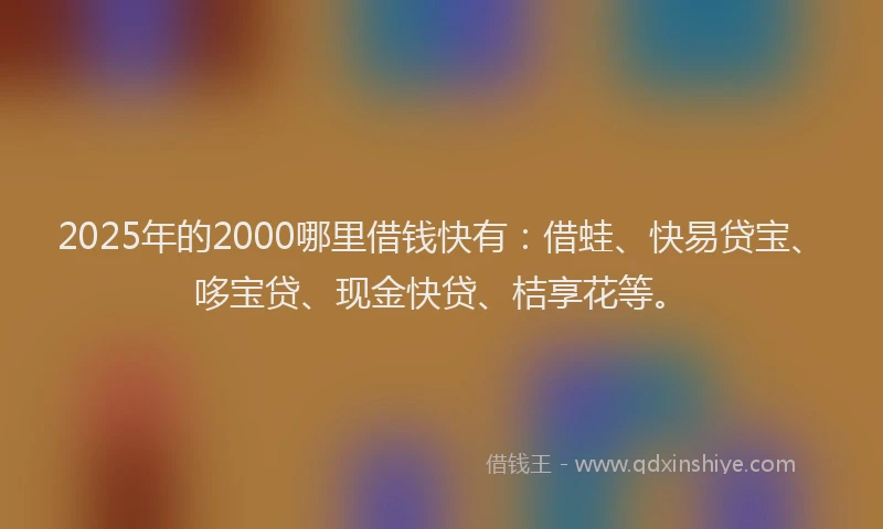 2025年的2000哪里借钱快有：借蛙、快易贷宝、哆宝贷、现金快贷、桔享花等。
