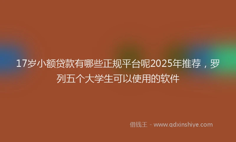 17岁小额贷款有哪些正规平台呢2025年推荐，罗列五个大学生可以使用的软件