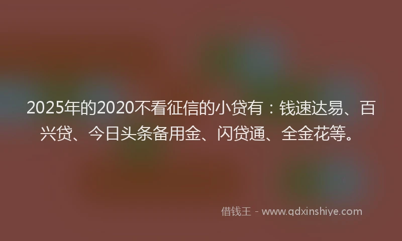 2025年的2020不看征信的小贷有：钱速达易、百兴贷、今日头条备用金、闪贷通、全金花等。