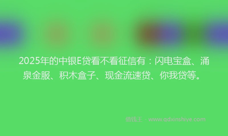 2025年的中银E贷看不看征信有：闪电宝盒、涌泉金服、积木盒子、现金流速贷、你我贷等。