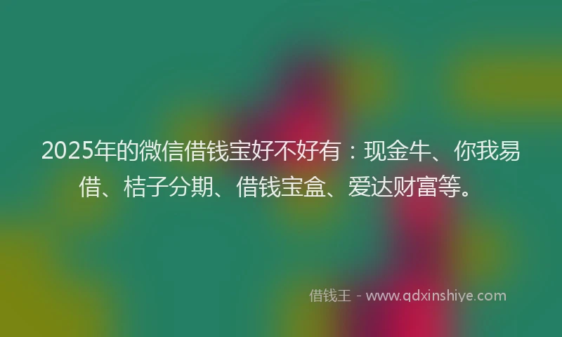 2025年的微信借钱宝好不好有：现金牛、你我易借、桔子分期、借钱宝盒、爱达财富等。
