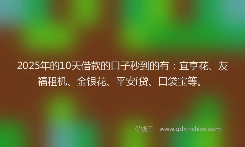 2025年的10天借款的口子秒到的有：宜享花、友福租机、金银花、平安i贷、口袋宝等。