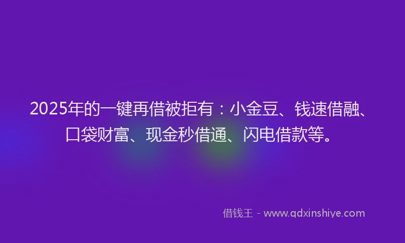 2025年的一键再借被拒有：小金豆、钱速借融、口袋财富、现金秒借通、闪电借款等。