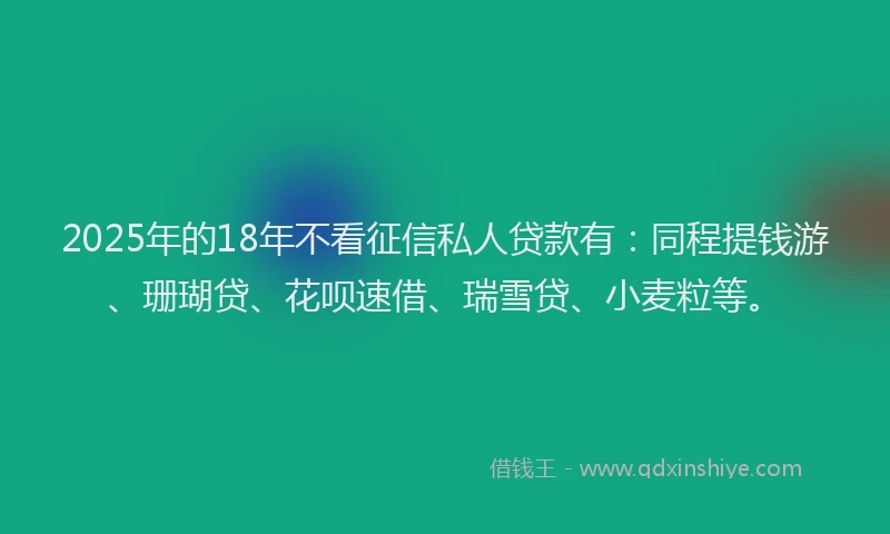 2025年的18年不看征信私人贷款有：同程提钱游、珊瑚贷、花呗速借、瑞雪贷、小麦粒等。