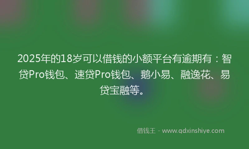 2025年的18岁可以借钱的小额平台有逾期有：智贷Pro钱包、速贷Pro钱包、鹅小易、融逸花、易贷宝融等。