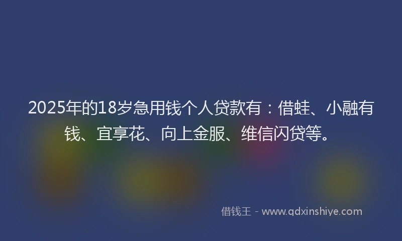 2025年的18岁急用钱个人贷款有：借蛙、小融有钱、宜享花、向上金服、维信闪贷等。