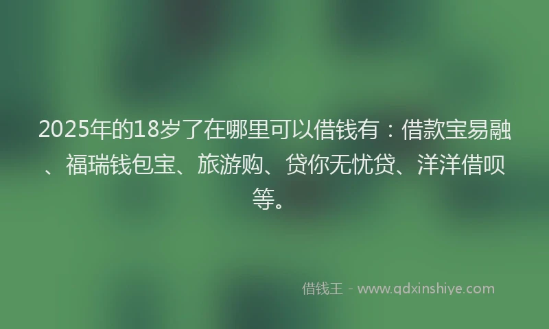 2025年的18岁了在哪里可以借钱有：借款宝易融、福瑞钱包宝、旅游购、贷你无忧贷、洋洋借呗等。