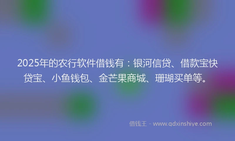 2025年的农行软件借钱有：银河信贷、借款宝快贷宝、小鱼钱包、金芒果商城、珊瑚买单等。