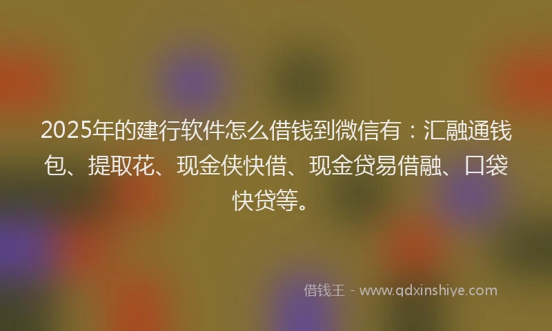 2025年的建行软件怎么借钱到微信有：汇融通钱包、提取花、现金侠快借、现金贷易借融、口袋快贷等。