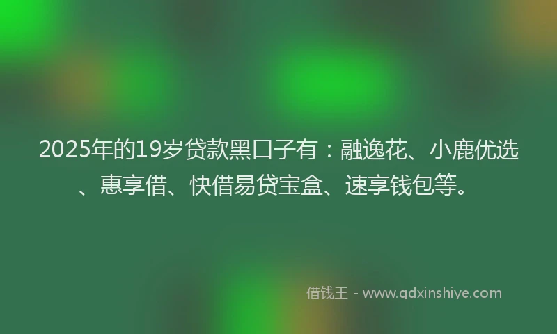 2025年的19岁贷款黑口子有：融逸花、小鹿优选、惠享借、快借易贷宝盒、速享钱包等。