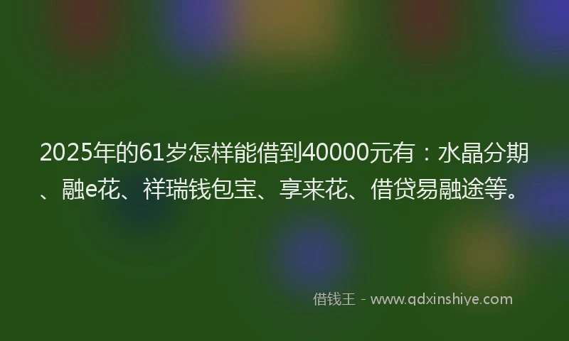 2025年的61岁怎样能借到40000元有：水晶分期、融e花、祥瑞钱包宝、享来花、借贷易融途等。