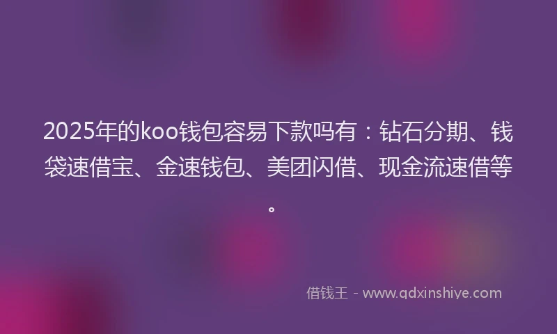 2025年的koo钱包容易下款吗有：钻石分期、钱袋速借宝、金速钱包、美团闪借、现金流速借等。