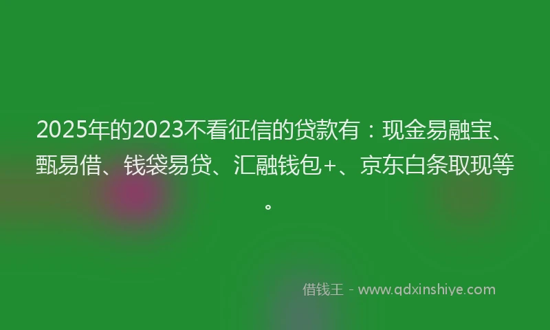 2025年的2023不看征信的贷款有：现金易融宝、甄易借、钱袋易贷、汇融钱包+、京东白条取现等。
