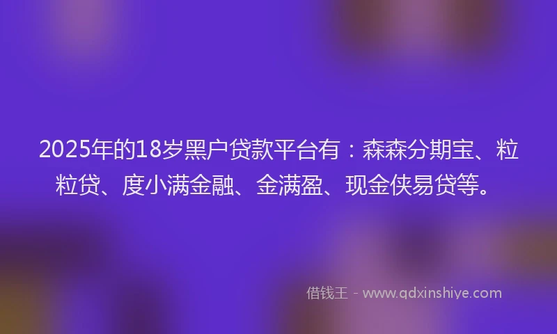 2025年的18岁黑户贷款平台有：森森分期宝、粒粒贷、度小满金融、金满盈、现金侠易贷等。