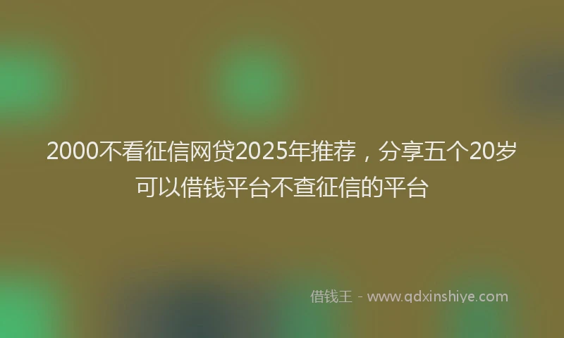 2000不看征信网贷2025年推荐，分享五个20岁可以借钱平台不查征信的平台
