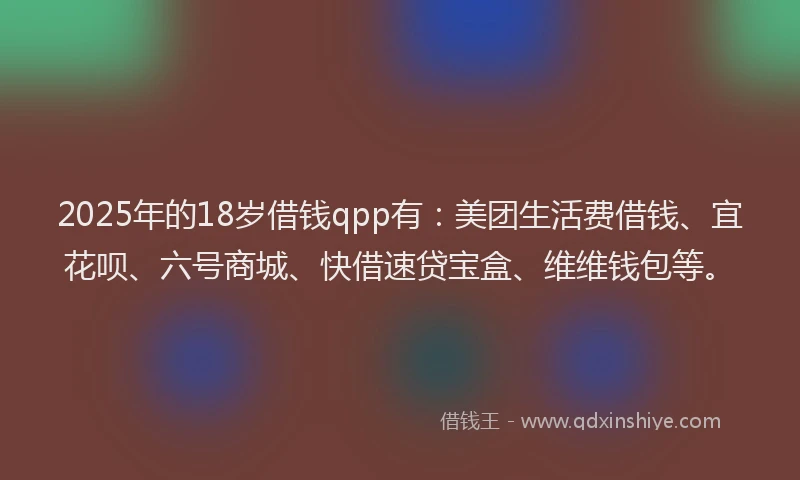 2025年的18岁借钱qpp有：美团生活费借钱、宜花呗、六号商城、快借速贷宝盒、维维钱包等。