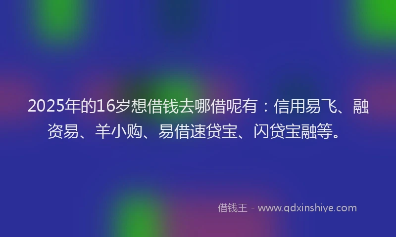 2025年的16岁想借钱去哪借呢有：信用易飞、融资易、羊小购、易借速贷宝、闪贷宝融等。