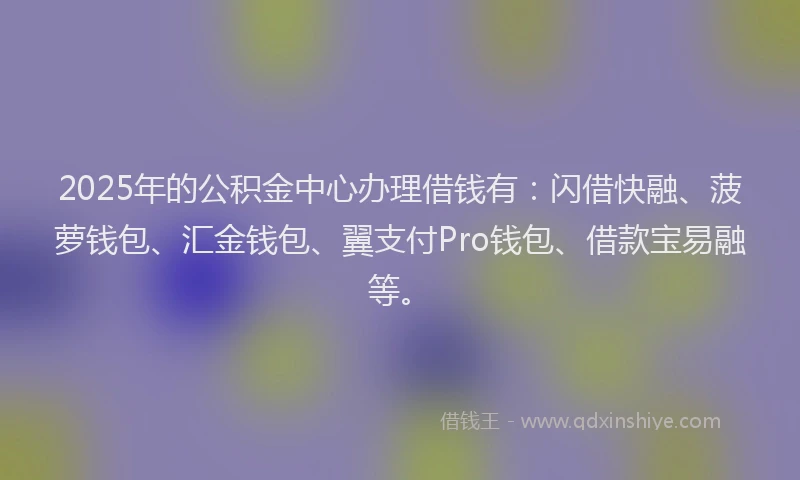 2025年的公积金中心办理借钱有：闪借快融、菠萝钱包、汇金钱包、翼支付Pro钱包、借款宝易融等。