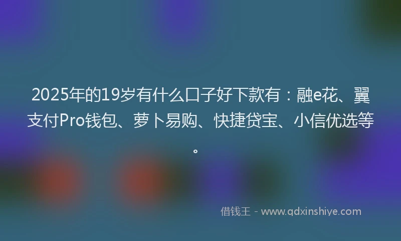 2025年的19岁有什么口子好下款有：融e花、翼支付Pro钱包、萝卜易购、快捷贷宝、小信优选等。