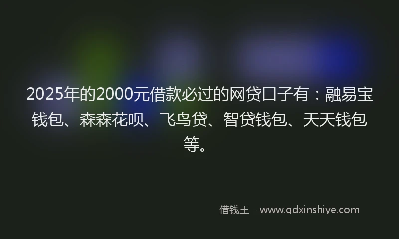 2025年的2000元借款必过的网贷口子有：融易宝钱包、森森花呗、飞鸟贷、智贷钱包、天天钱包等。
