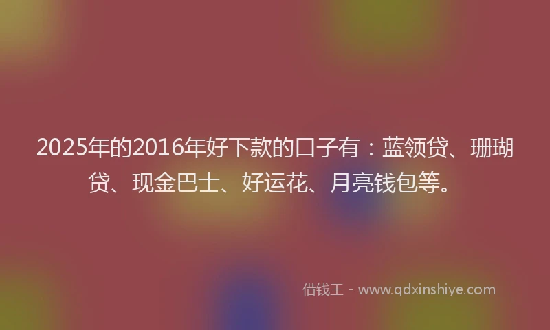 2025年的2016年好下款的口子有：蓝领贷、珊瑚贷、现金巴士、好运花、月亮钱包等。