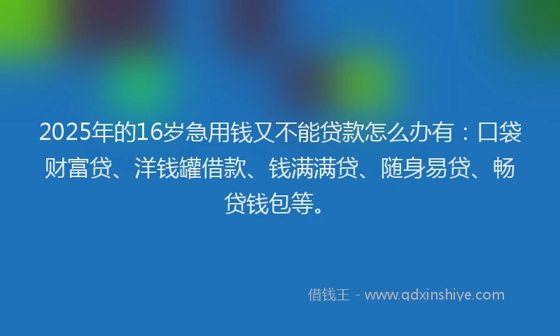 2025年的16岁急用钱又不能贷款怎么办有：口袋财富贷、洋钱罐借款、钱满满贷、随身易贷、畅贷钱包等。