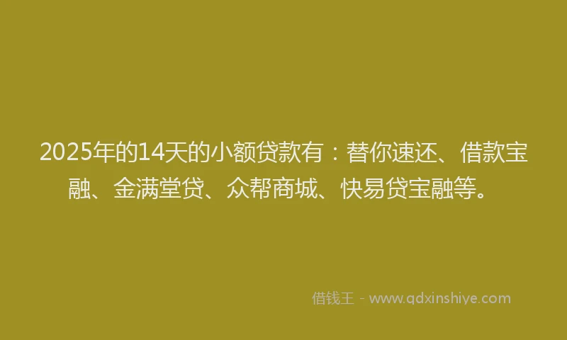 2025年的14天的小额贷款有：替你速还、借款宝融、金满堂贷、众帮商城、快易贷宝融等。