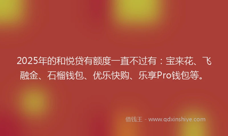 2025年的和悦贷有额度一直不过有：宝来花、飞融金、石榴钱包、优乐快购、乐享Pro钱包等。
