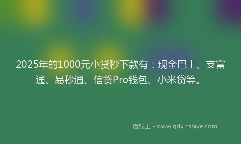 2025年的1000元小贷秒下款有：现金巴士、支富通、易秒通、信贷Pro钱包、小米贷等。