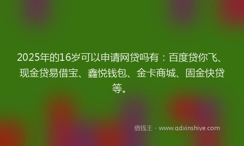 2025年的16岁可以申请网贷吗有：百度贷你飞、现金贷易借宝、鑫悦钱包、金卡商城、固金快贷等。