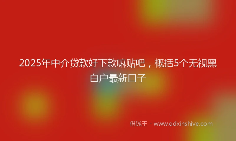 2025年中介贷款好下款嘛贴吧，概括5个无视黑白户最新口子