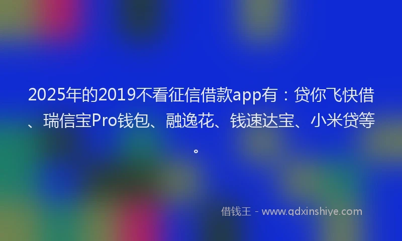 2025年的2019不看征信借款app有：贷你飞快借、瑞信宝Pro钱包、融逸花、钱速达宝、小米贷等。