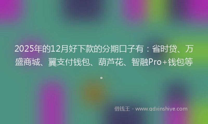 2025年的12月好下款的分期口子有：省时贷、万盛商城、翼支付钱包、葫芦花、智融Pro+钱包等。