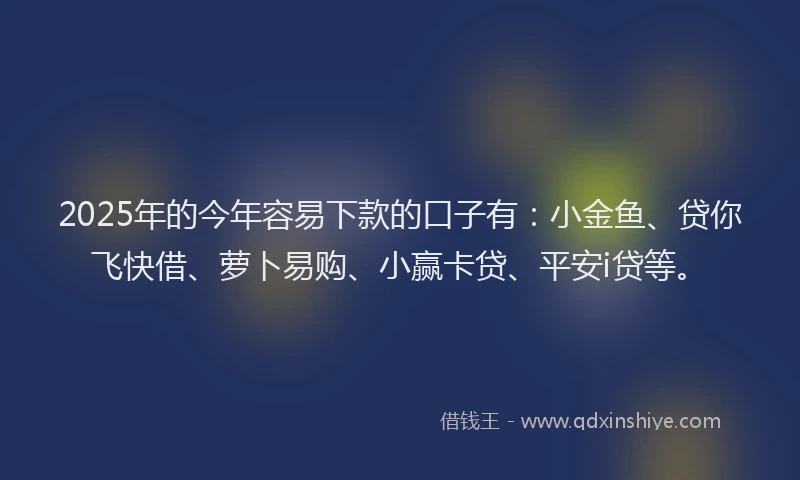 2025年的今年容易下款的口子有：小金鱼、贷你飞快借、萝卜易购、小赢卡贷、平安i贷等。