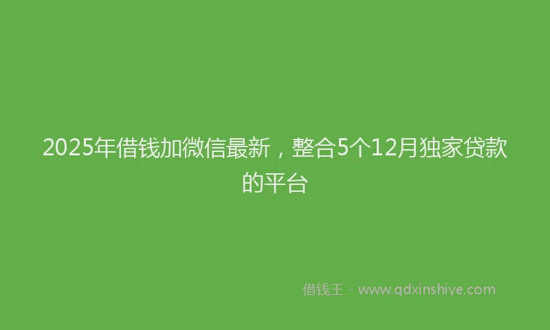 2025年借钱加微信最新，整合5个12月独家贷款的平台